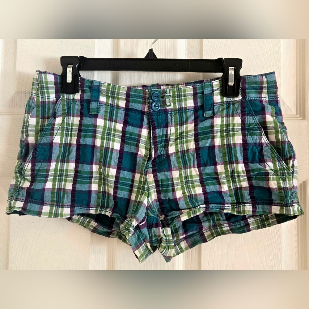 Aeropostale Plaid Women's Shorts - Teal and Purple. Vintage!
